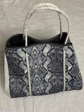 HAUTE SHORE Snake-Print Tote and Matching Wristlet in Black & Gray